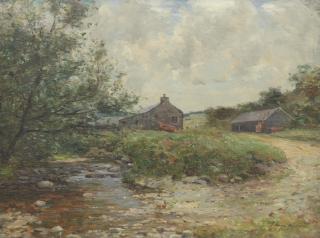 Joseph Morris Henderson RSA - Barns by a burn, summertime