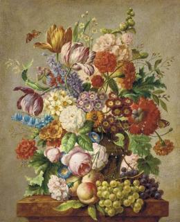 Joseph Nigg - Assorted summer flowers in a vase on a stone ledge