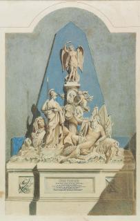 Joseph Nollekens, R.A. - Design for the memorial in Westminster Abbey commemorating the lives of Captains William Bayne (1730-1782), William Blair (d. 1782) and Lord Robert Manners (1758-1782)