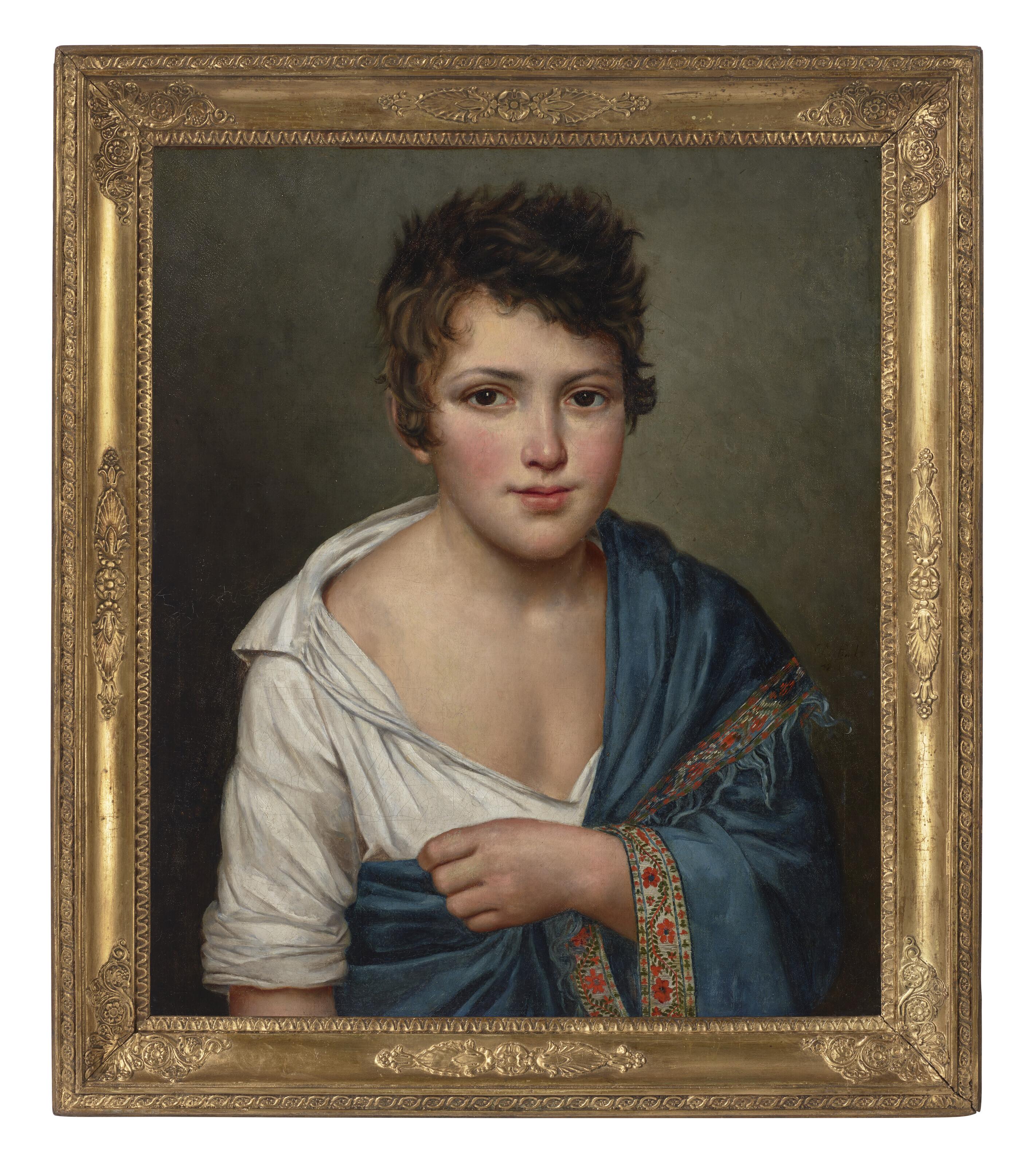 Joseph Paelinck - Portrait of a boy, half-length, in a white shirt and blue shawl