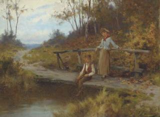 Joseph Paulman - Fishing from the bridge; and The retriever