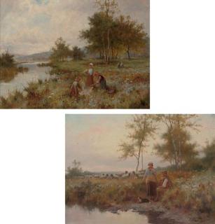 Joseph Paulman - Picking flowers beside the river; and A distraction from the flock