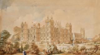 Joseph Paxton - Vue des façades d\'honneur (nord) et ouest du château de Ferrières