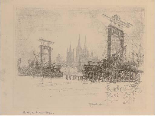 Joseph Pennell - Building the Bridge, at Cologne (Wuerth 389)