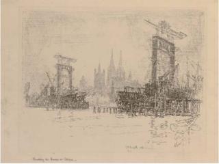 Joseph Pennell - Building the Bridge, at Cologne (Wuerth 389)