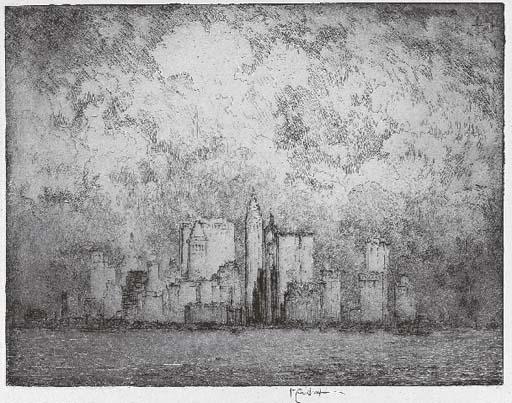 Joseph Pennell - New York from Brooklyn; and The City in 1915 (Wuerth 671; and 679)