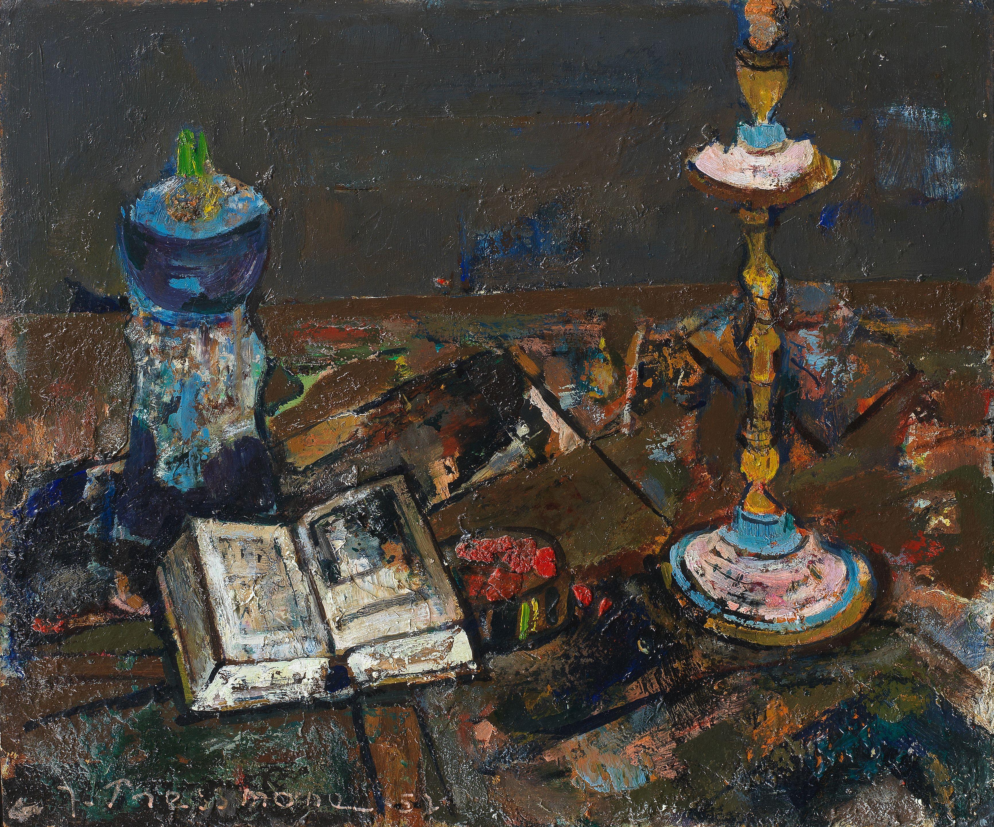 Joseph Pressmane - Still life with candlestick and book