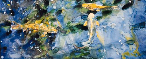 Joseph Raffael - Three Fish, Blue Water