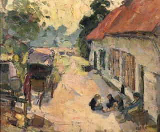 Joseph Raphael - Children and a carriage by a farm