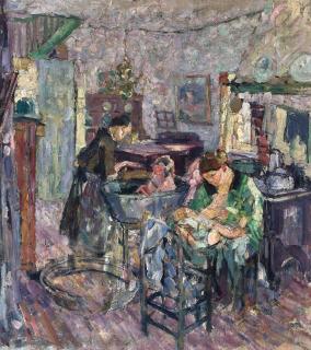 Joseph Raphael - Interior with Woman and Children