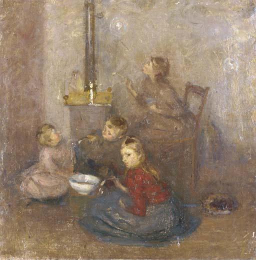 Joseph Raphael - The daughters of the artist blowing bubbles