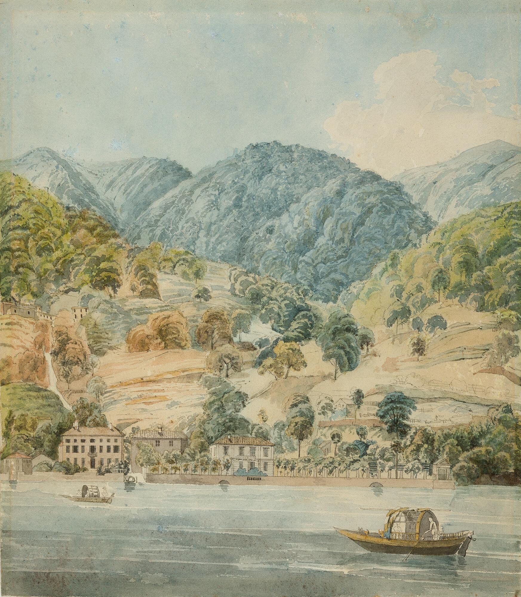 Joseph Rebell - Blick auf Blevio mit der Villa Artaria (heute Villa Cademartori).