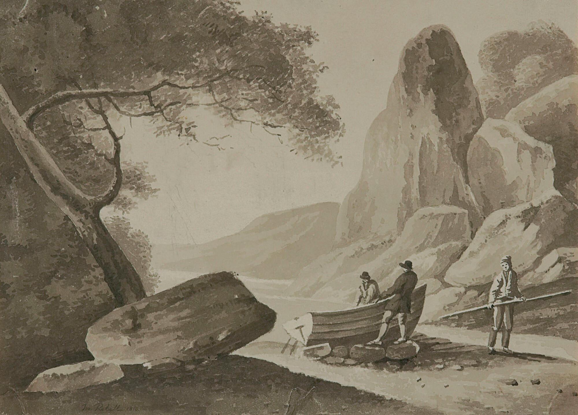 Joseph Rebell - Italienische Küstenlandschaft mit Fischern.