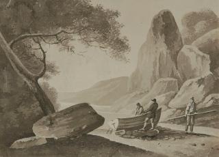 Joseph Rebell - Italienische Küstenlandschaft mit Fischern.