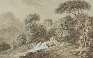 Joseph Rebell - Landschaft mit antikem Tempel (Tivoli).