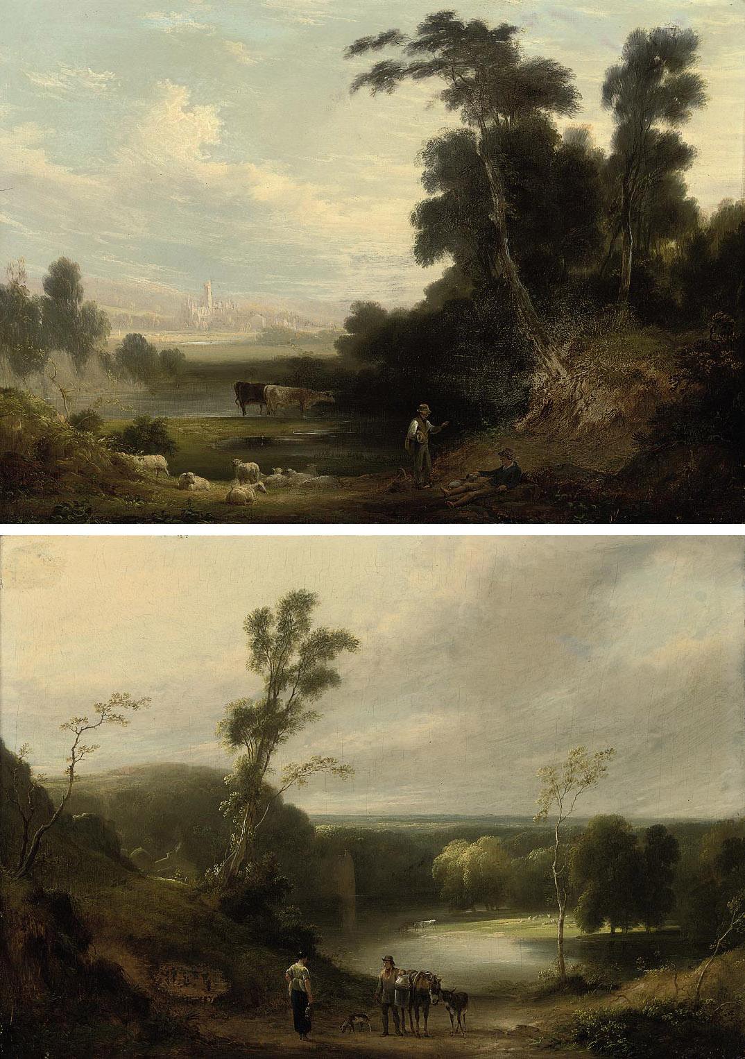 Joseph Rhodes - The return from market; and A view of Kirstall Abbey