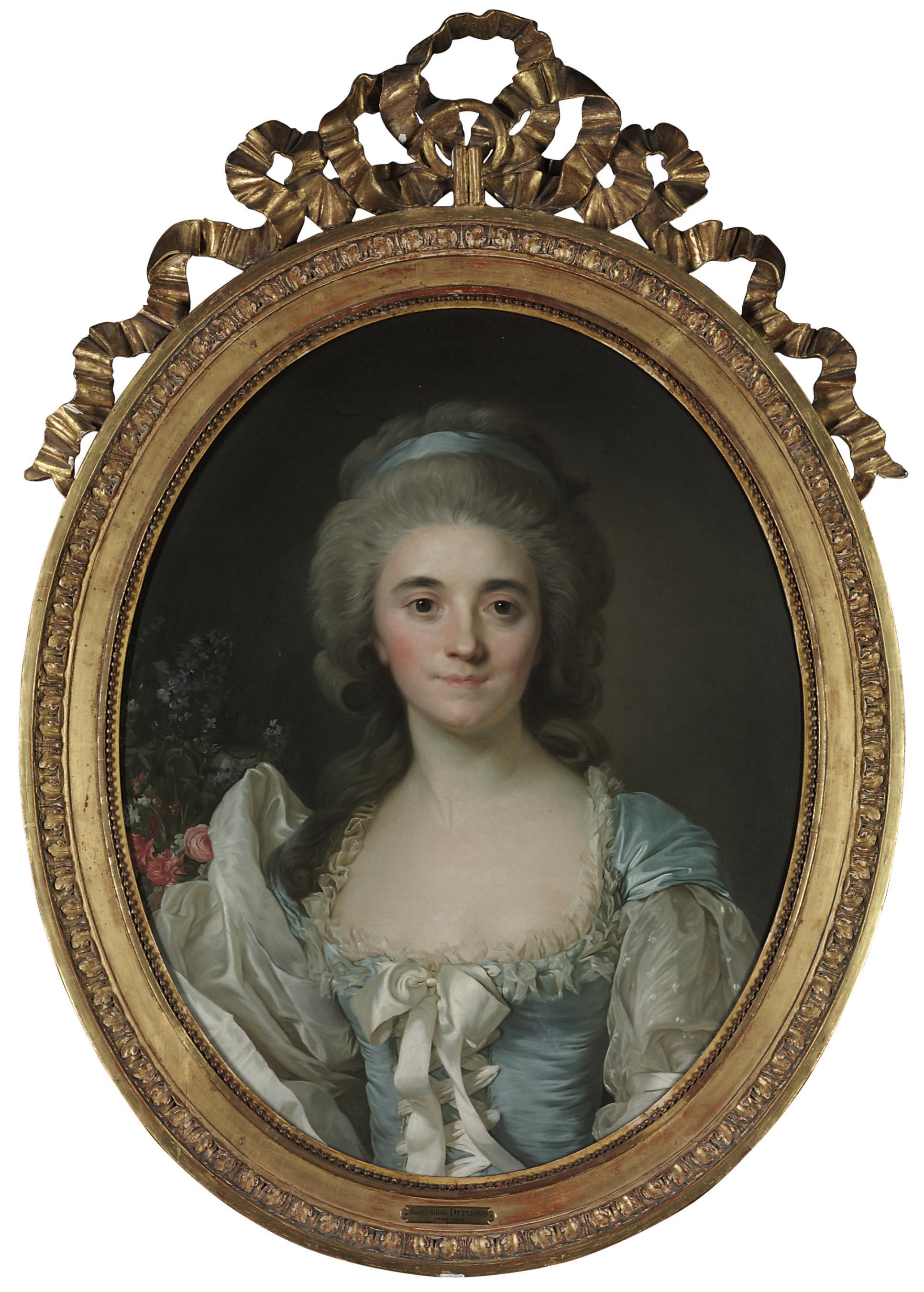 Joseph-Siffred Duplessis - Portrait of Comtesse de Provence (1753-1810), half-length, in a turquoise dress with white lace trim and ribbon