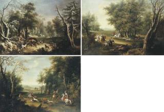 Joseph Stephan - A boar hunt in winter; A stag hunt; and A stag hunt: the kill