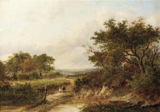 Joseph Thors - Children by a pond in an extensive wooded landscape