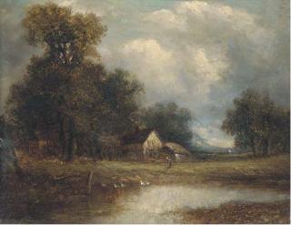 Joseph Thors - Figure And Cottage By A Pond