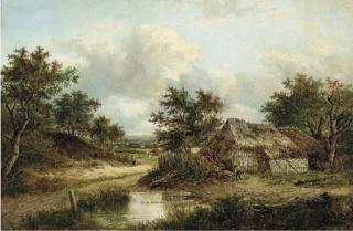 Joseph Thors - Figures in an extensive wooded landscape