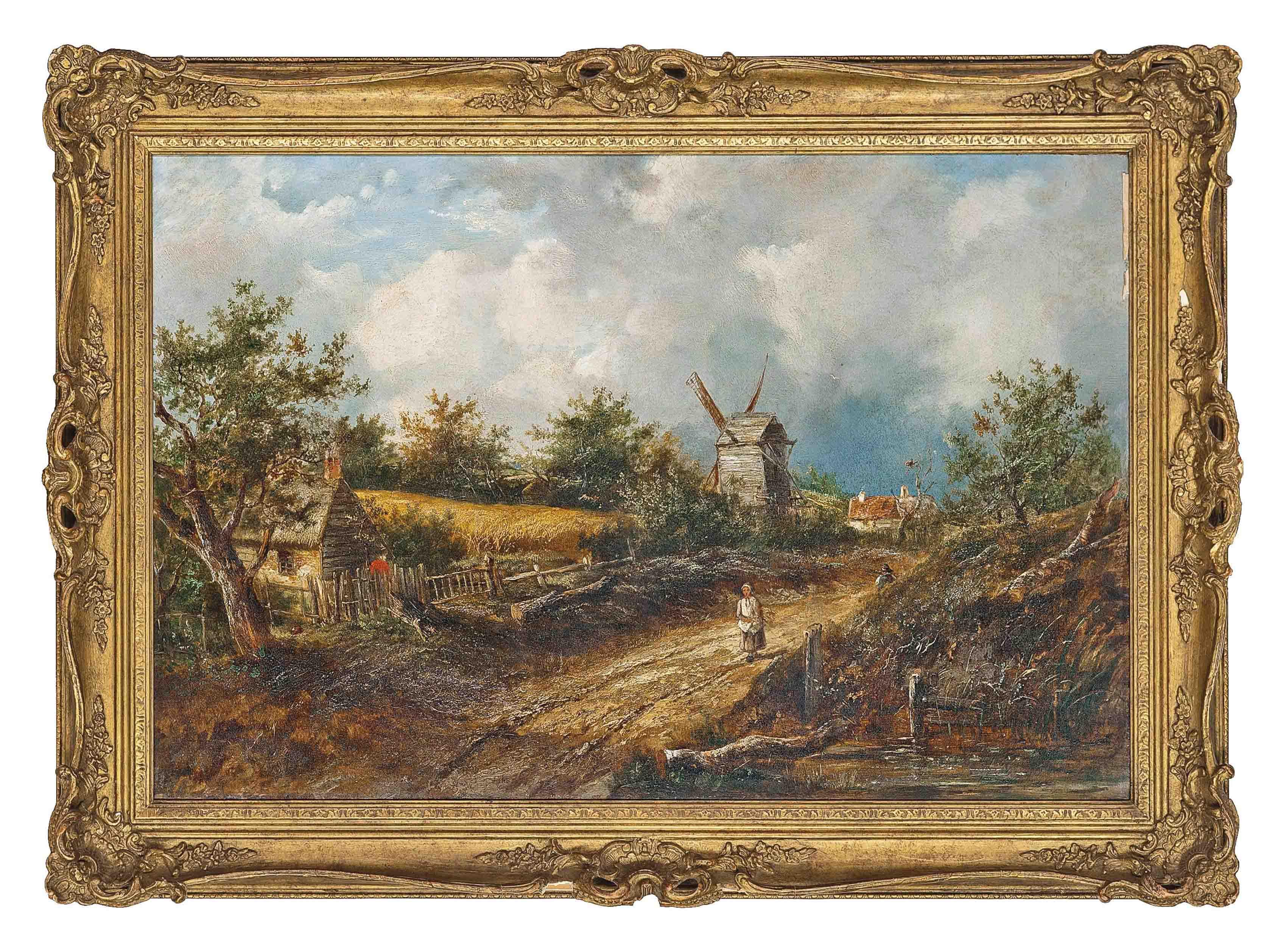 Joseph Thors - Rustics on a track before a windmill