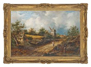 Joseph Thors - Rustics on a track before a windmill