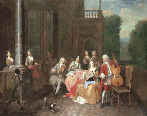Joseph van Aken - A musical party on a terrace