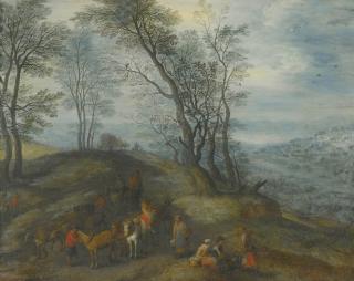 Joseph Van Bredael - A Wooded Landscape With Travellers And Their Horses On A Path