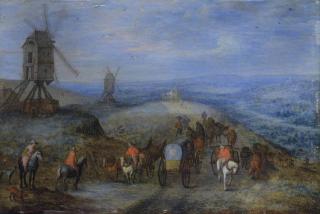 Joseph Van Bredael - Paysage Avec Deux Moulins Et Des Voyageurs Sur Un Chemin