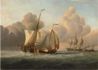 Joseph Walter - Barge Masters Exchanging News As They Run Out To A Newly Arrived Merchantman