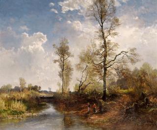 Joseph Wenglein - Flusslandschaft mit Figurenstaffage