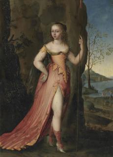 Joseph Werner Ii - Portrait of a lady, full-length, as Diana, in a rocky landscape