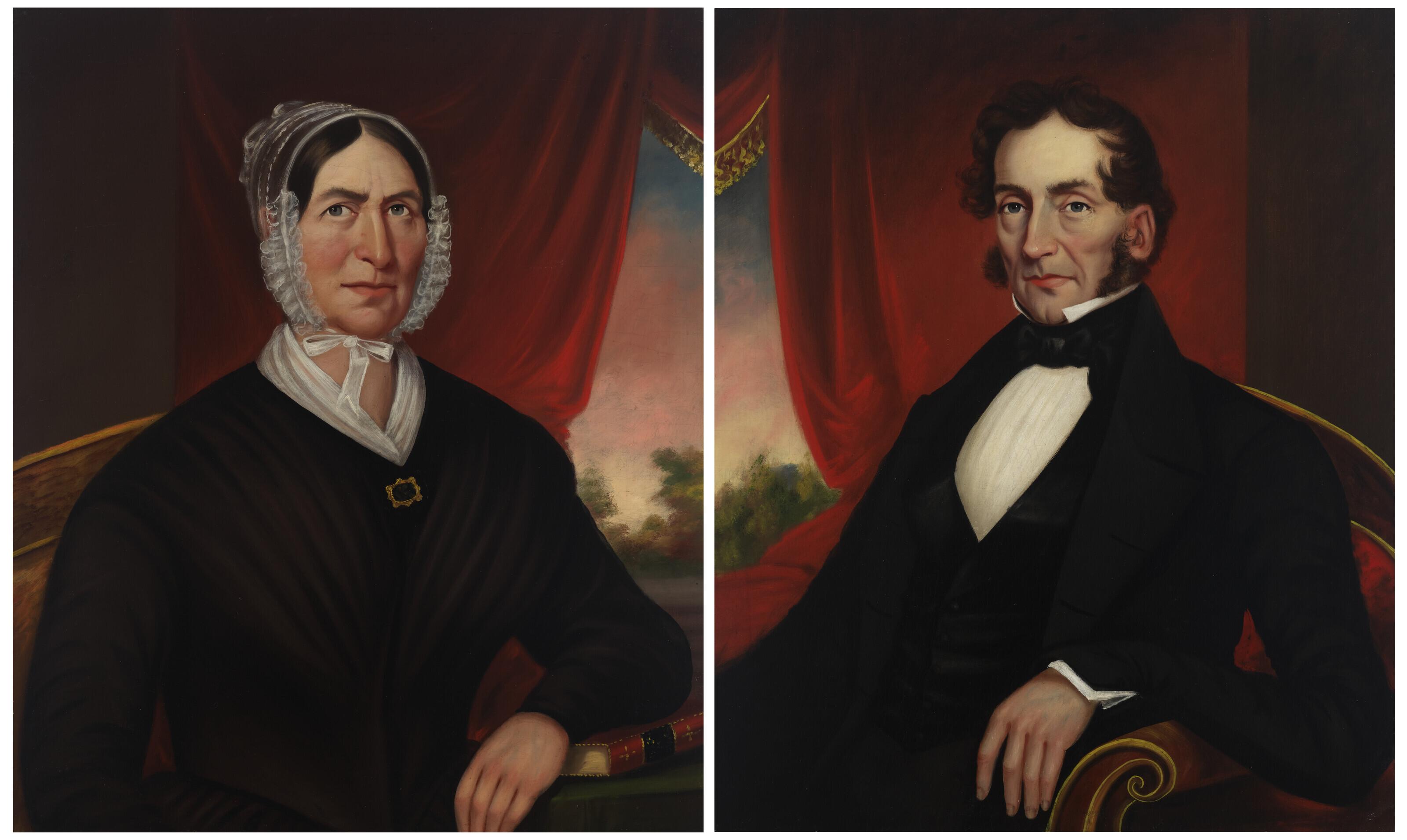 Joseph Whiting Stock - A Pair Of Portraits Of Joseph Waters And Abigail Dond Davis