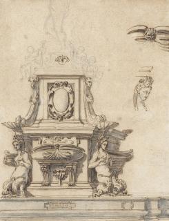 Joseph Wilton - Study of the Fountain of Neptune, Bologna and subsidiary studies of the ornaments