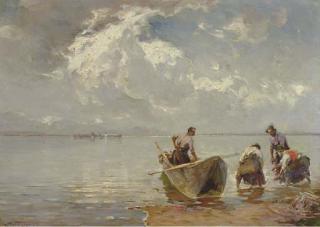 Joseph Wopfner - Fishermen on the shore