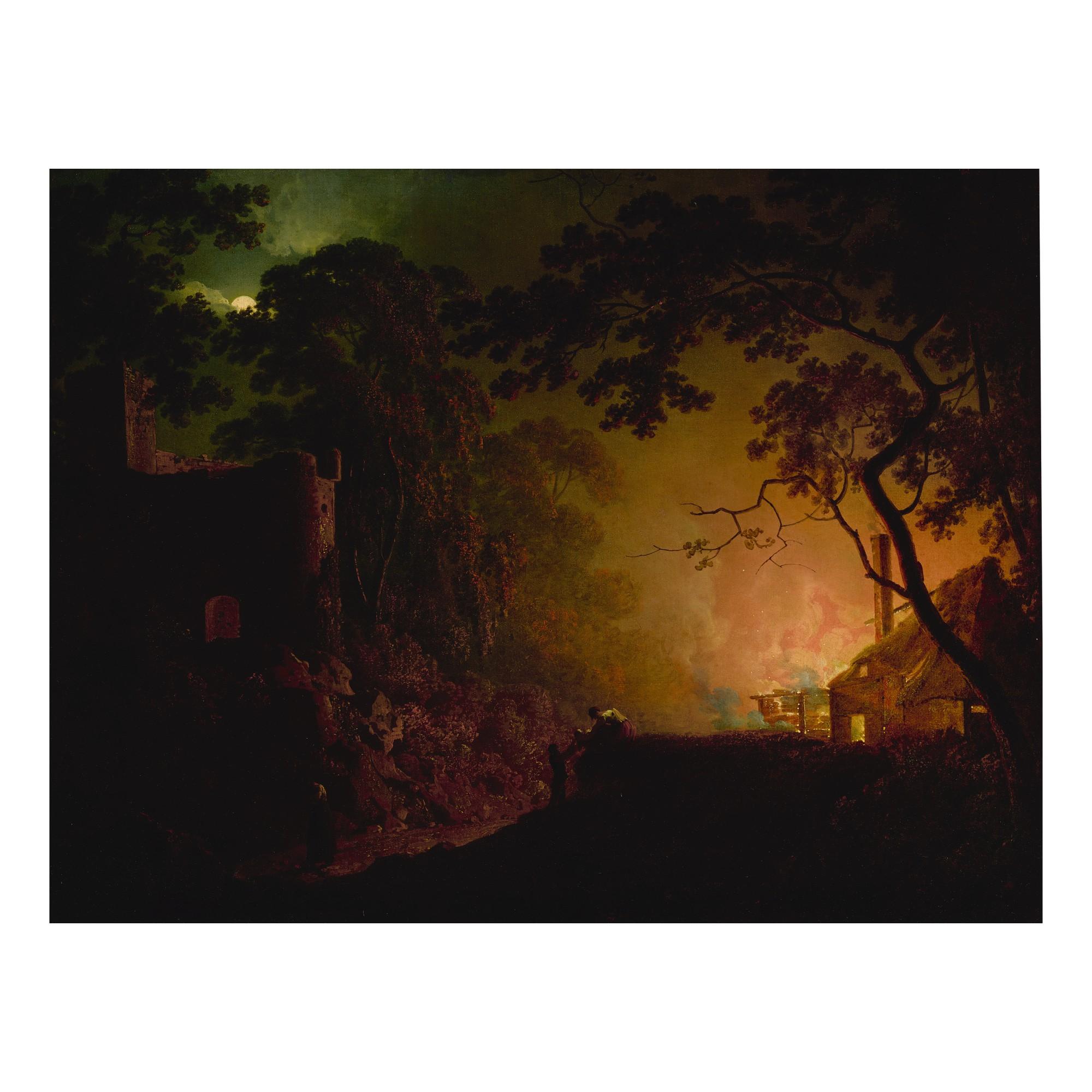 Joseph Wright Of Derby, A.R.A. - A cottage on fire at night