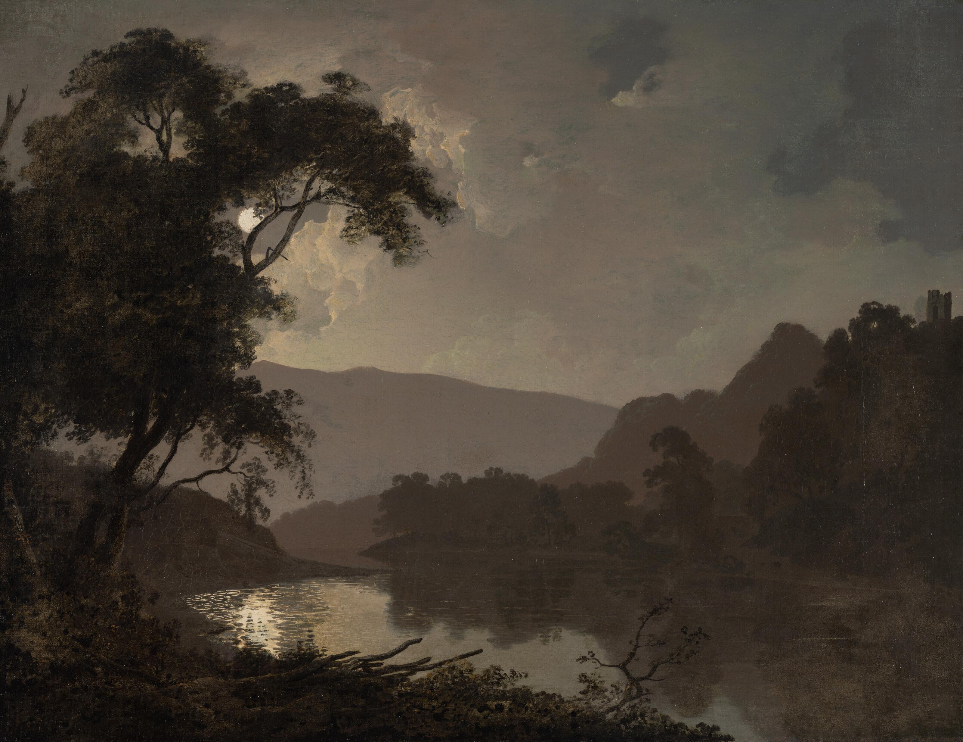 Joseph Wright of Derby, A.R.A. - A moonlit landscape