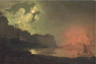 Joseph Wright of Derby, A.R.A. - An Italianate Moonlit Coastal Scene, With Mount Vesuvius Erupting In The Distance