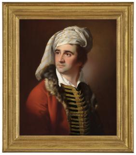 Joseph Wright Of Derby, A.R.A. - Portrait of a gentleman in a red fur-trimmed coat, frogged waistcoat and a white turban
