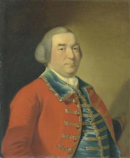 Joseph Wright Of Derby, A.R.A. - Portrait Of Captain William Kirke (1715-1773), Bust-Length, In A Red Military Coat And Blue Waistcoat With Gold Embroidery