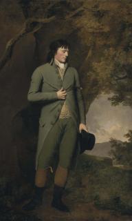 Joseph Wright Of Derby, A.R.A. - Portrait of Thomas Oldknow (c.1755/6-1791) of Marple, full-length, in a green suit and breeches, in a landscape
