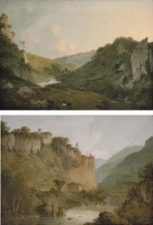 Joseph Wright of Derby, A.R.A. - View in Dovedale, Derbyshire; and View of the Convent of San Cosimato and part of the Claudian Aquaduct near Vicovaro in the Roman Campagna