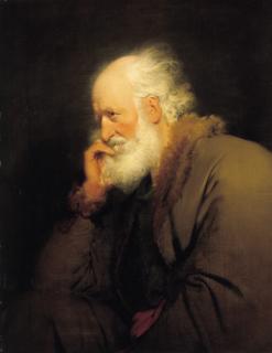 Joseph Wright of Derby - An old man, half-length, in a brown fur-lined coat