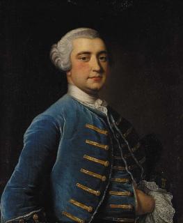 Joseph Wright Of Derby - Portrait of a gentleman, half-length, in a blue coat and waistcoat