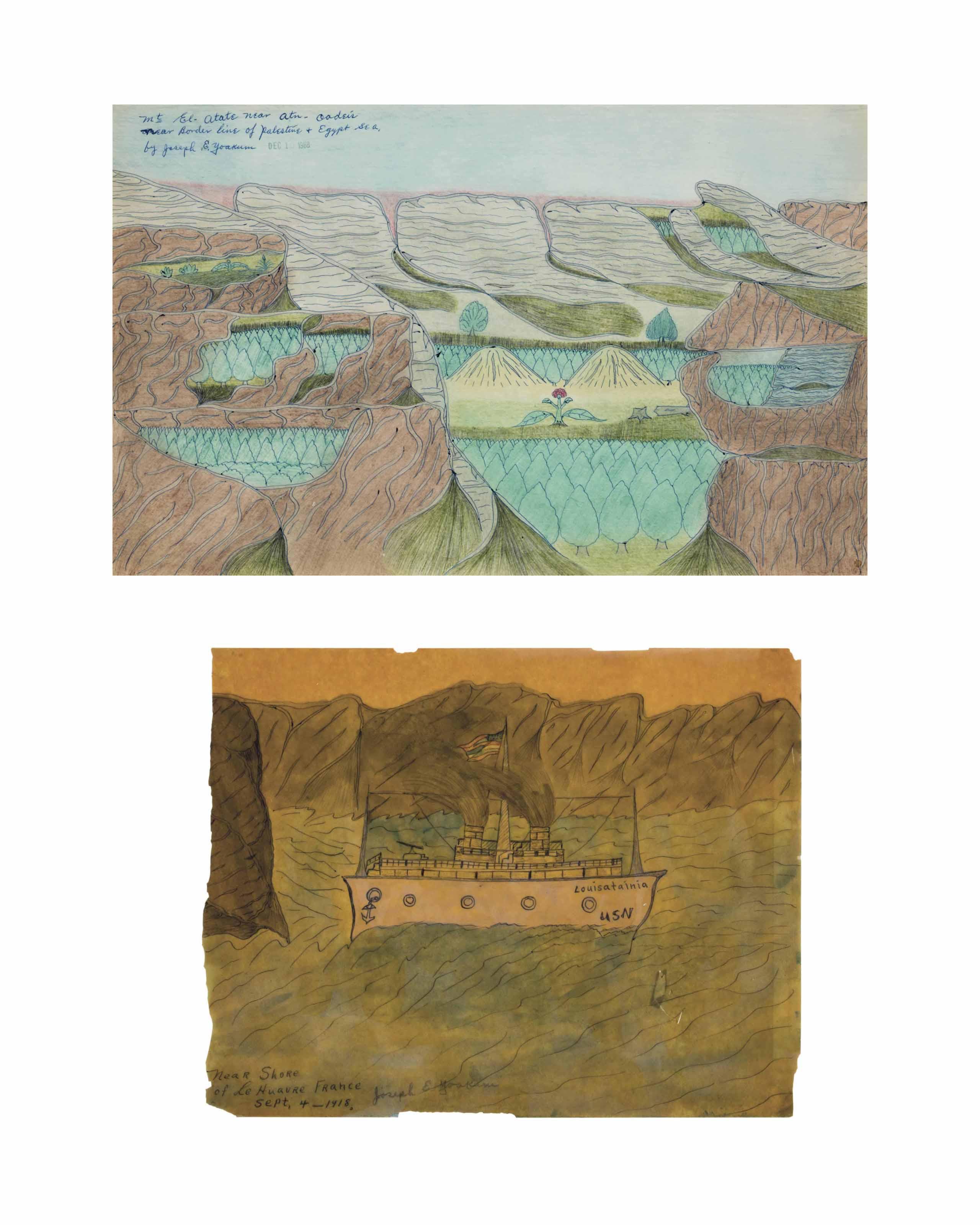 Joseph Yoakum - Near Shore of Le Huavre [sic], France and Mount El-Atate; two works