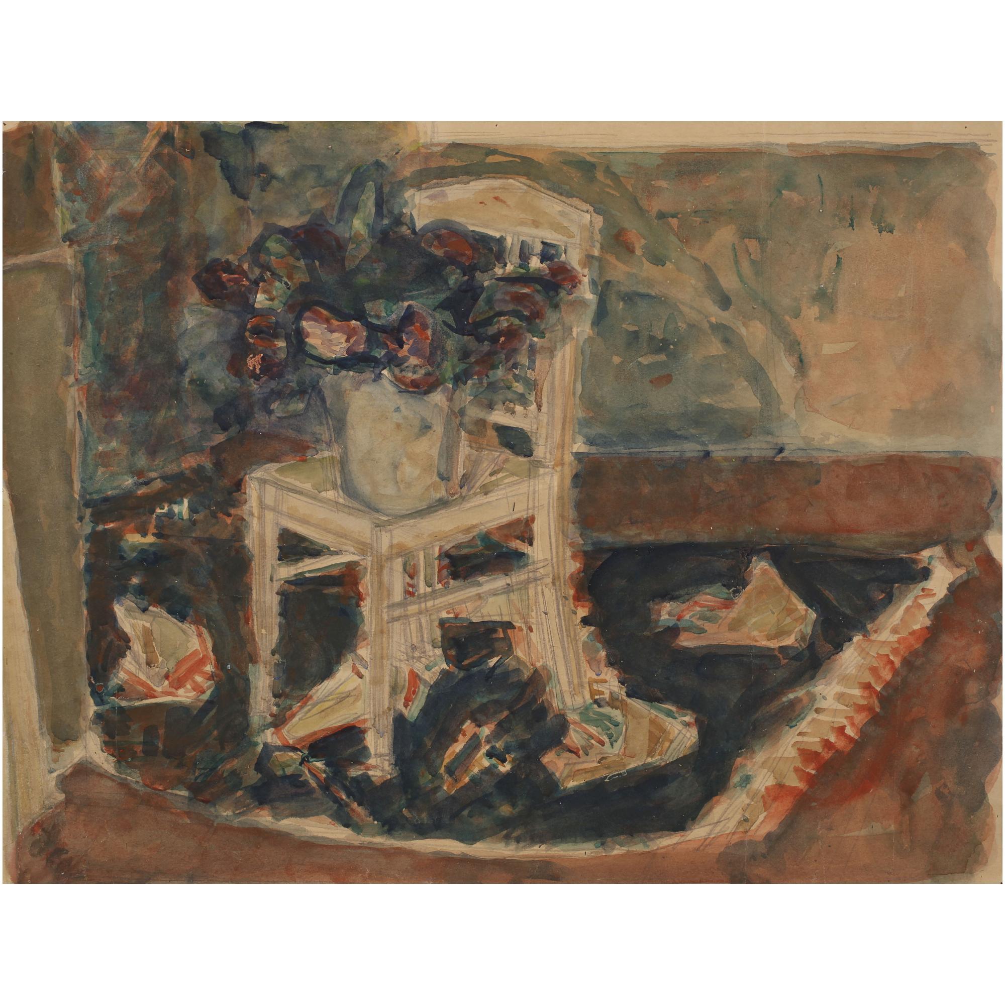 Joseph Zaritsky - Vase Of Flowers On Chair