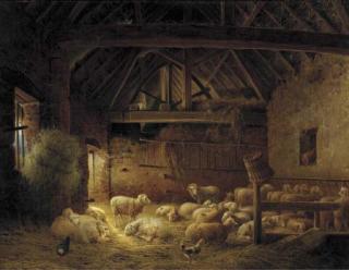 Josephus Augustus Knip - A flock of sheep in a stable