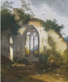 Josephus Augustus Knip - A ruined chapel with a pig sty, poultry and a peacock sheltering in the apse