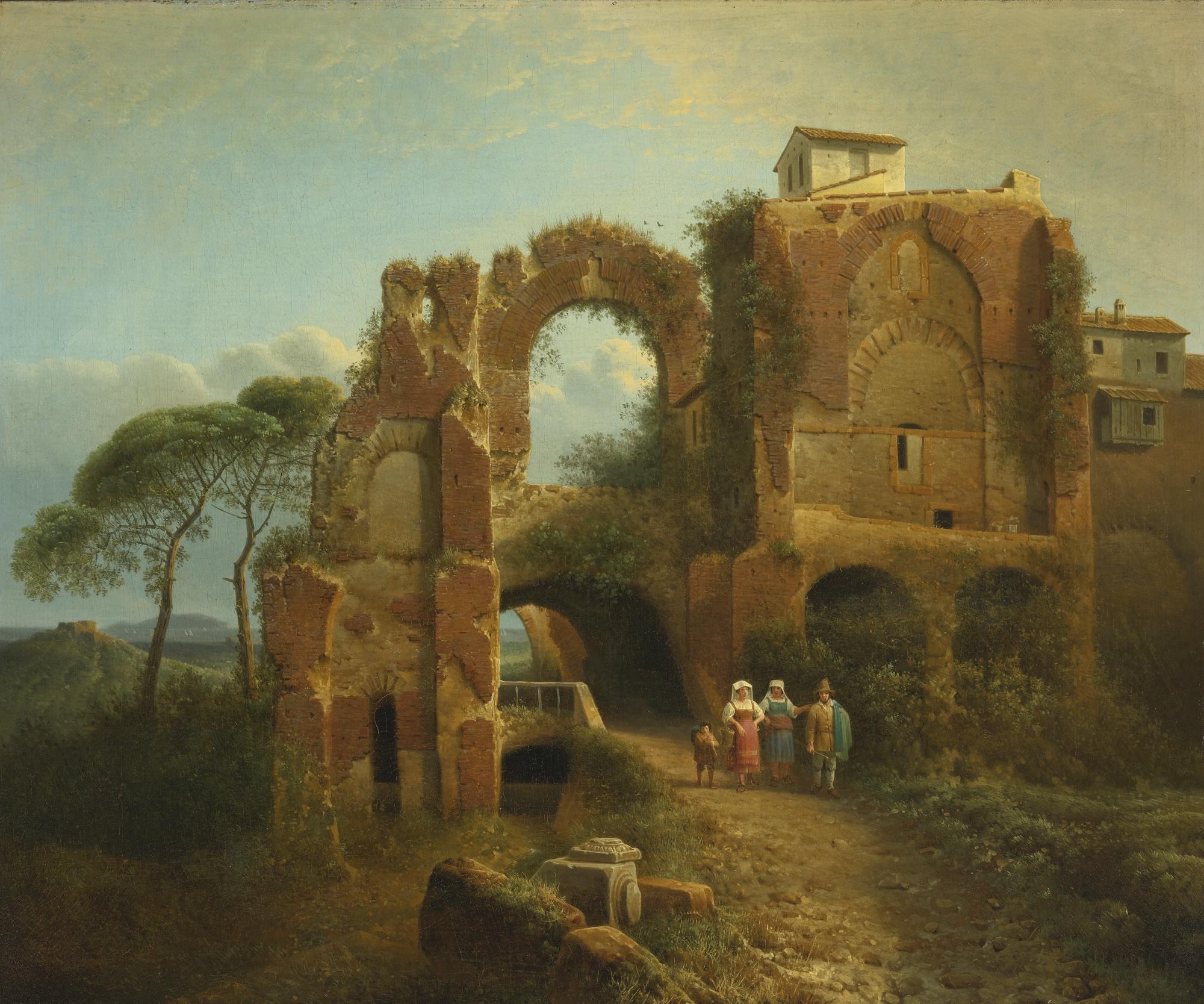 Josephus Augustus Knip - Italian Landscape With Figures And Ruins